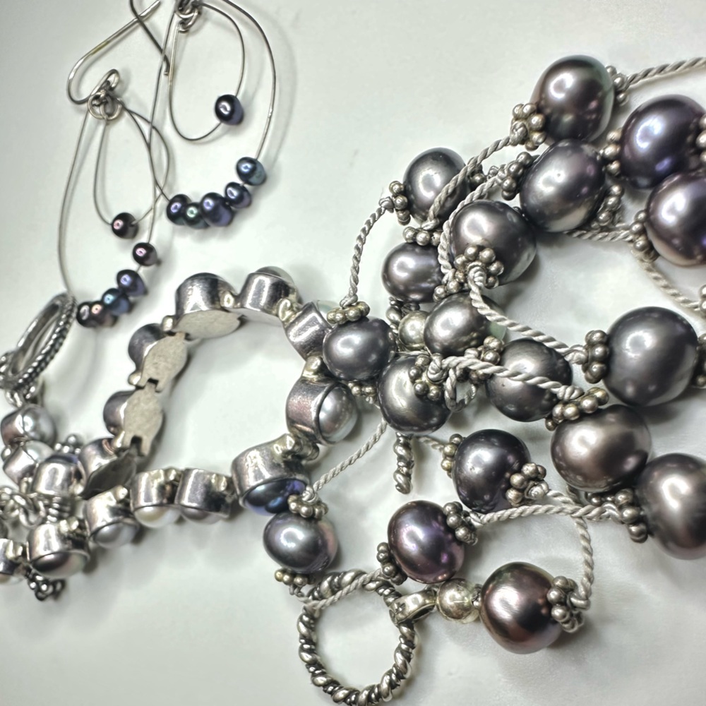 Purple Grey Peacock Pearls & Sterling Silver Necklace - 16” Sunwest Jewelry Co - Picture 4 of 4